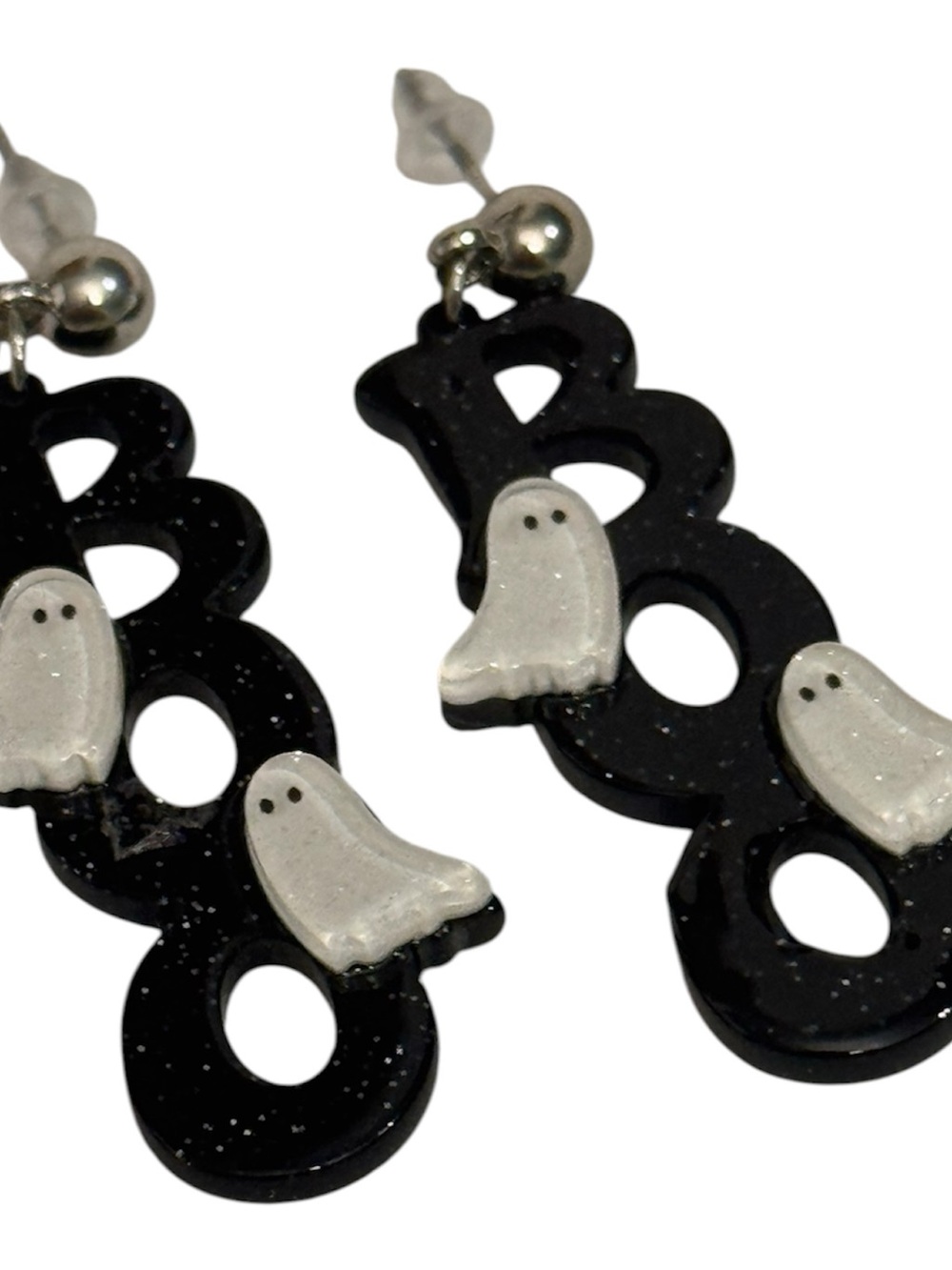 NWT Ghost BOO Dangle Pierced Earrings - Black and White